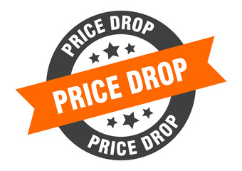 Fototapeta premium price drop sign. price drop orange-black round ribbon sticker