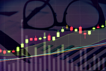Charts of financial instruments with various type of indicators including volume analysis for...
