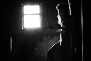 Silhouette of a girl black and white photo