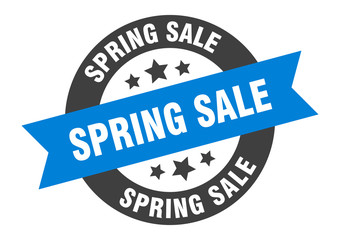 spring sale sign. spring sale blue-black round ribbon sticker