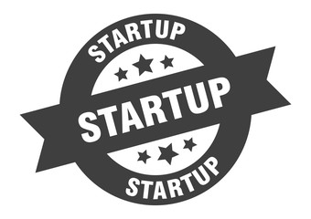 startup sign. startup black round ribbon sticker