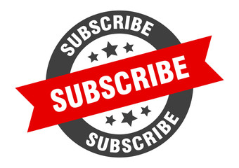subscribe sign. subscribe black-red round ribbon sticker