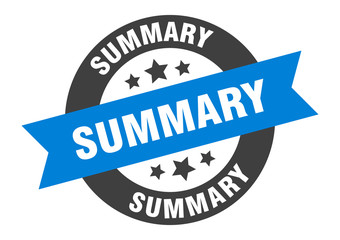 summary sign. summary blue-black round ribbon sticker