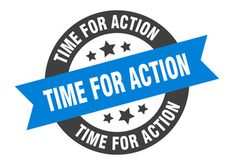 time for action sign. time for action blue-black round ribbon sticker