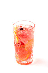 Glass of red alcohol drink with ice