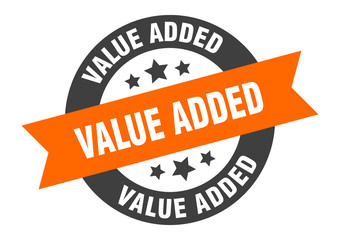 value added sign. value added orange-black round ribbon sticker