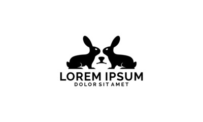 Twin rabbit and dog logo template with gestalt concept in flat design monogram illustration