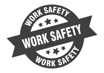 work safety sign. work safety black round ribbon sticker