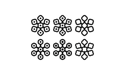 Six snow flake rounded icon set in flat design monogram illustration