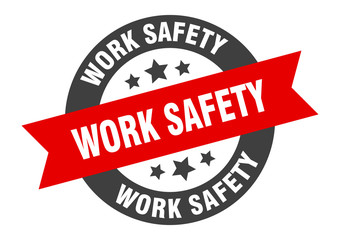 work safety sign. work safety black-red round ribbon sticker