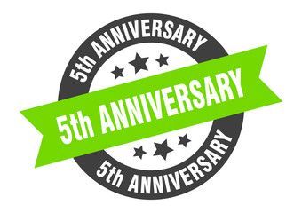 5th anniversary sign. 5th anniversary black-green round ribbon sticker