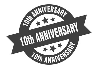 10th anniversary sign. 10th anniversary black round ribbon sticker