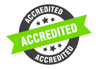 accredited sign. accredited black-green round ribbon sticker