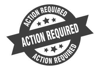 action required sign. action required black round ribbon sticker