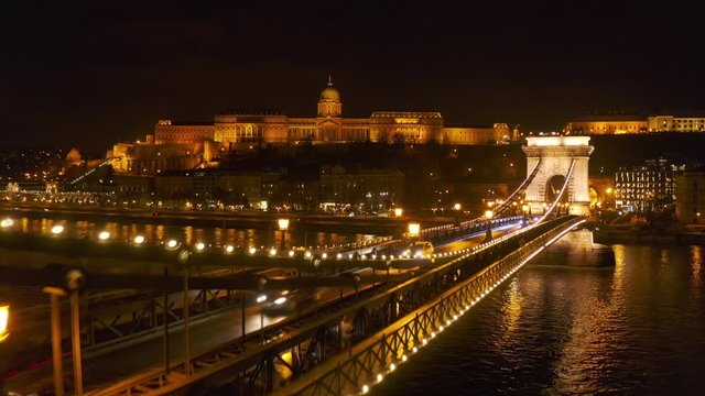 Aerial Of Europe Bridge Urban Landscape Bridge After Sunset Night Holiday Downtown Lifestyle In Low Light Slow Motion