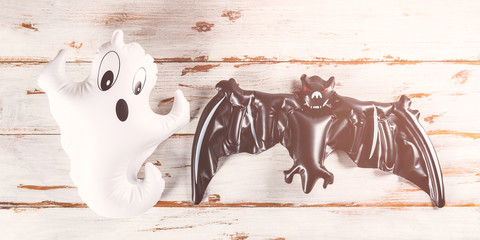 Inflatable bat and ghost as Halloween symbols