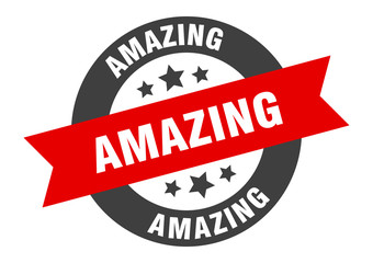 amazing sign. amazing black-red round ribbon sticker