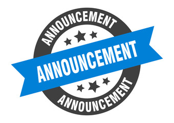 announcement sign. announcement blue-black round ribbon sticker