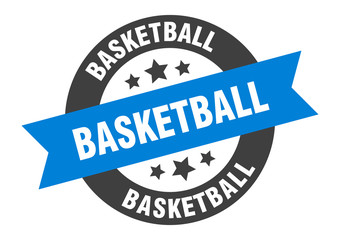 basketball sign. basketball blue-black round ribbon sticker