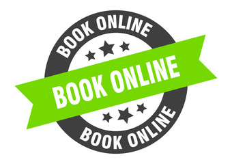 book online sign. book online black-green round ribbon sticker