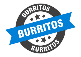 burritos sign. burritos blue-black round ribbon sticker
