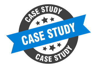 case study sign. case study blue-black round ribbon sticker