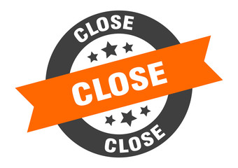 close sign. close orange-black round ribbon sticker