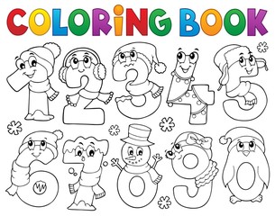 Coloring book winter numbers set 1