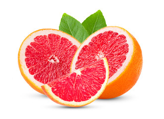 Fototapeta na wymiar pink orange or grapefruit with slice isolated on white background