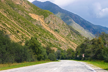 Mountain highway and landscape. North Caucasus travel