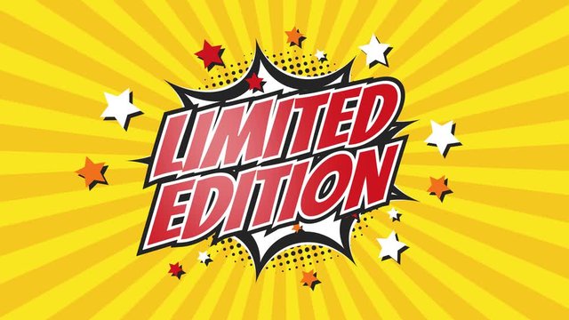 LIMITED EDITION - Comic Pop Art text video 4K, chroma key version included. Vintage colorful cartoon animation with explosion of speech bubble message.