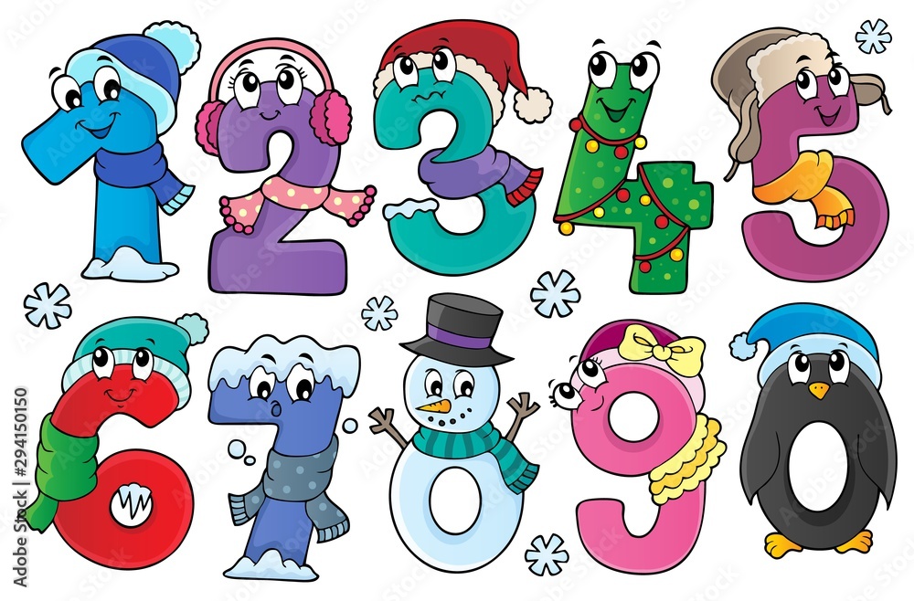 Wall mural Winter numbers theme set 1