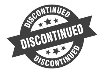 discontinued sign. discontinued black round ribbon sticker