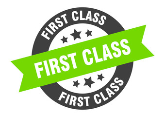 first class sign. first class black-green round ribbon sticker