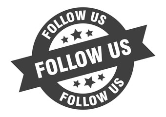 follow us sign. follow us black round ribbon sticker