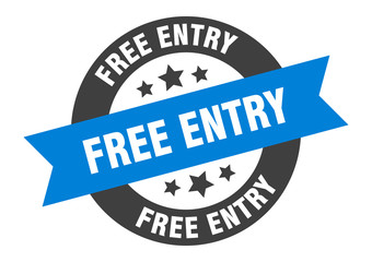 free entry sign. free entry blue-black round ribbon sticker