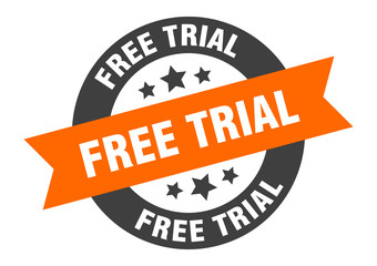 free trial sign. free trial orange-black round ribbon sticker