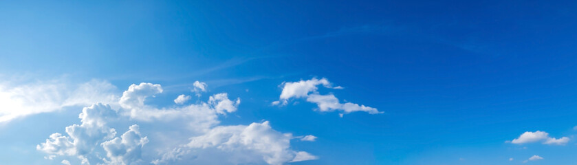 Panorama sky with cloud on a sunny day. Beautiful cirrus cloud. Panoramic image.