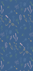 Pattern with hand drawn doodle flowers and leaves. Vector floral illustration for wallpaper, card or fabric