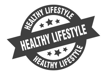 healthy lifestyle sign. healthy lifestyle black round ribbon sticker