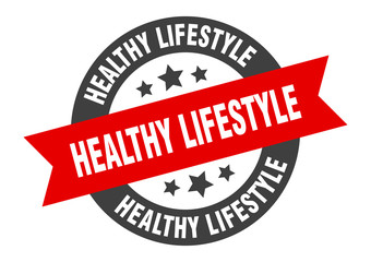 healthy lifestyle sign. healthy lifestyle black-red round ribbon sticker