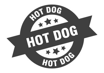 hot dog sign. hot dog black round ribbon sticker