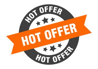 hot offer sign. hot offer orange-black round ribbon sticker