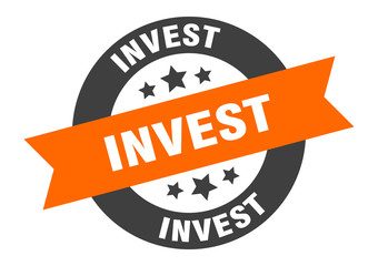 invest sign. invest orange-black round ribbon sticker