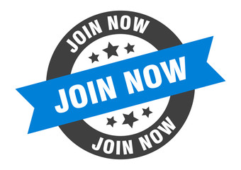 join now sign. join now blue-black round ribbon sticker