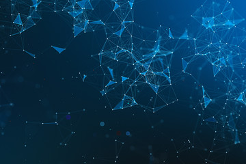 abstract 3d rendering technology plexus blue dynamic digital surface on blue gradient background, geometrical shape with blue lines particles futuristic background