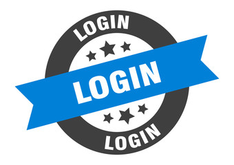 login sign. login blue-black round ribbon sticker