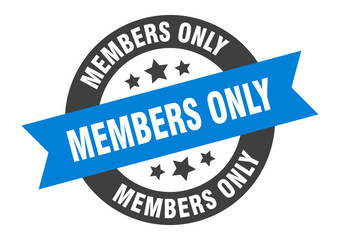 members only sign. members only blue-black round ribbon sticker