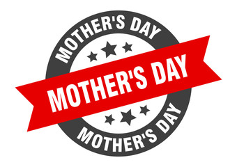 mother's day sign. mother's day black-red round ribbon sticker