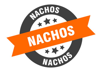 nachos sign. nachos orange-black round ribbon sticker